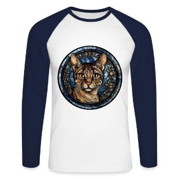 Savannah Cat Breed Aquarelle Verre - T-shirt baseball manches longues Homme - blanc/marine - Devant - Nik (191cm)