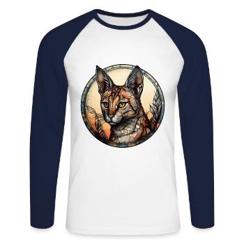 Savannah Cat Breed Aquarelle Verre - T-shirt baseball manches longues Homme - blanc/marine - Devant - Nik (191cm)