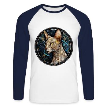 Peterbald Cat Breed Aquarelle Verre - T-shirt baseball manches longues Homme - blanc/marine - Devant - Nik (191cm)