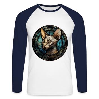Peterbald Cat Breed Aquarelle Verre - T-shirt baseball manches longues Homme - blanc/marine - Devant - Nik (191cm)