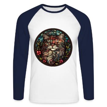 Ragamuffin Cat Breed Aquarelle Verre - T-shirt baseball manches longues Homme - blanc/marine - Devant - Nik (191cm)