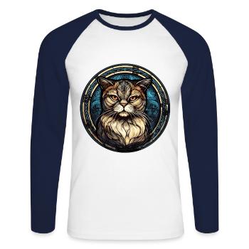 Scottish Fold Cat Breed Aquarelle Verre - T-shirt baseball manches longues Homme - blanc/marine - Devant - Nik (191cm)