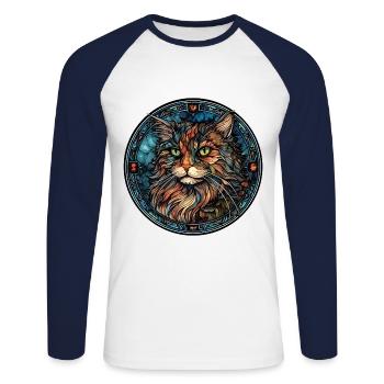 Ragamuffin Cat Breed Aquarelle Verre - T-shirt baseball manches longues Homme - blanc/marine - Devant - Nik (191cm)