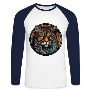 Ragamuffin Cat Breed Aquarelle Verre - T-shirt baseball manches longues Homme - blanc/marine - Devant - Nik (191cm)