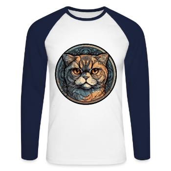 Scottish Fold Cat Breed Aquarelle Verre - T-shirt baseball manches longues Homme - blanc/marine - Devant - Nik (191cm)