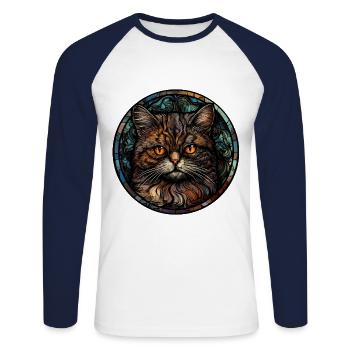 Selkirk Rex Cat Breed Aquarelle Verre - T-shirt baseball manches longues Homme - blanc/marine - Devant - Nik (191cm)