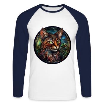 Sokoke Cat Breed Watercolor Glass Painting - Unisex Long Sleeve Baseball T-Shirt - white/navy - Front - Nik (191cm)
