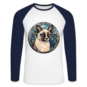 Schneeschuh-Katzenrasse Aquarell-Glasmalerei - Unisex Baseballshirt langarm - Weiß/Navy - Vorne - Nik (191cm)