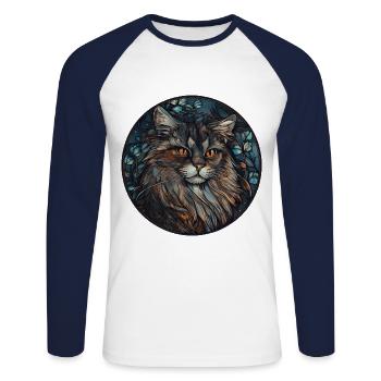 Race de chat sibérien Aquarelle Peinture sur verre - T-shirt baseball manches longues Homme - blanc/marine - Devant - Nik (191cm)