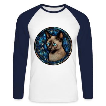 Tonkinese Cat Race Aquarelle Peinture sur verre - T-shirt baseball manches longues Homme - blanc/marine - Devant - Nik (191cm)