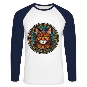 Race de chat somalien Aquarelle Peinture sur verre - T-shirt baseball manches longues Homme - blanc/marine - Devant - Nik (191cm)