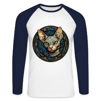 Sphynx Cat Race Aquarelle Peinture sur verre - T-shirt baseball manches longues Homme - blanc/marine - Devant - Nik (191cm)