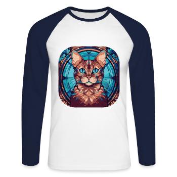 Peinture à l’aquarelle colorée de race de chat du Bengale - T-shirt baseball manches longues Homme - blanc/marine - Devant - Nik (191cm)