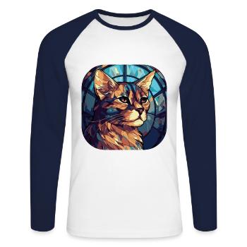 Bunte Aquarellfarbe der braunen Katzenrasse Havanna - Unisex Baseballshirt langarm - Weiß/Navy - Vorne - Nik (191cm)