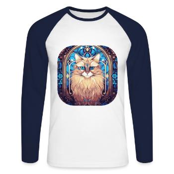 Peinture à l’aquarelle colorée de race de chat birman - T-shirt baseball manches longues Homme - blanc/marine - Devant - Nik (191cm)