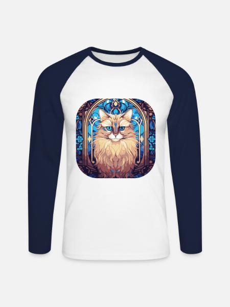 Bunte Birmakatzenrasse Aquarellmalerei - Unisex Baseballshirt langarm - Weiß/Navy