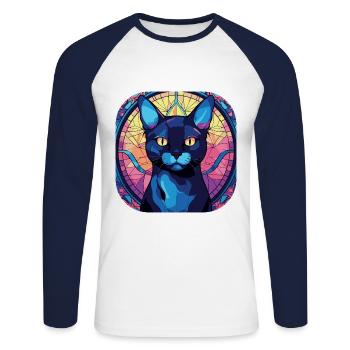 Peinture à l’aquarelle colorée de race de chat Bombai - T-shirt baseball manches longues Homme - blanc/marine - Devant - Nik (191cm)