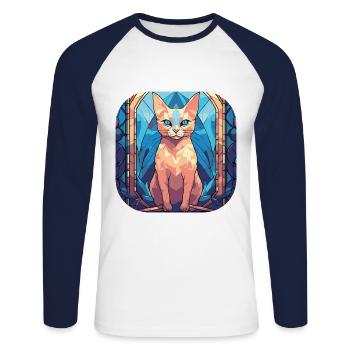 Peinture à l’aquarelle colorée de race de chat Burmilla - T-shirt baseball manches longues Homme - blanc/marine - Devant - Nik (191cm)