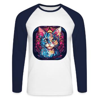 Peinture à l’aquarelle colorée de race de chat LaPerm - T-shirt baseball manches longues Homme - blanc/marine - Devant - Nik (191cm)