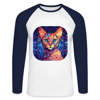 Ocicat coloré Race de chat Aquarelle Peinture - T-shirt baseball manches longues Homme - blanc/marine - Devant - Nik (191cm)