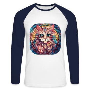 Coloré RagaMuffin Race Chat Peinture à l’aquarelle - T-shirt baseball manches longues Homme - blanc/marine - Devant - Nik (191cm)