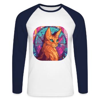 Peinture à l’aquarelle colorée de race de chat somalien - T-shirt baseball manches longues Homme - blanc/marine - Devant - Nik (191cm)