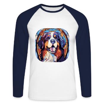 Colorful Bernese Mountain Dog Breed Watercolor Gla - Unisex Long Sleeve Baseball T-Shirt - white/navy - Front - Nik (191cm)