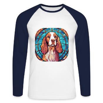 Coloré Bretagne Dog Breed Aquarelle Peinture sur verre - T-shirt baseball manches longues Homme - blanc/marine - Devant - Nik (191cm)