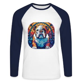 Colorful English Bulldog Dog Breed Watercolor Glas - Unisex Long Sleeve Baseball T-Shirt - white/navy - Front - Nik (191cm)