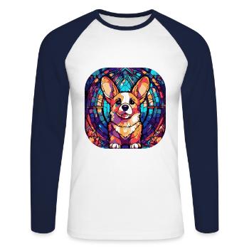 Colorful Corgi Dog Breed Watercolor Glass Painting - Unisex Long Sleeve Baseball T-Shirt - white/navy - Front - Nik (191cm)