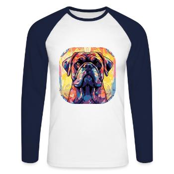 Colorful Bull Mastiff Dog Breed Watercolor Glass P - Unisex Long Sleeve Baseball T-Shirt - white/navy - Front - Nik (191cm)