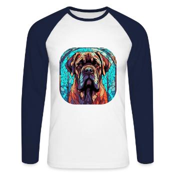 Colorful English Mastiff Dog Breed Watercolor Glas - Unisex Long Sleeve Baseball T-Shirt - white/navy - Front - Nik (191cm)