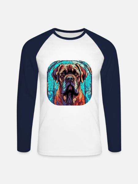 Farverig engelsk mastiff hunderace akvarel glas - Langærmet herre-baseballshirt - hvid/marineblå