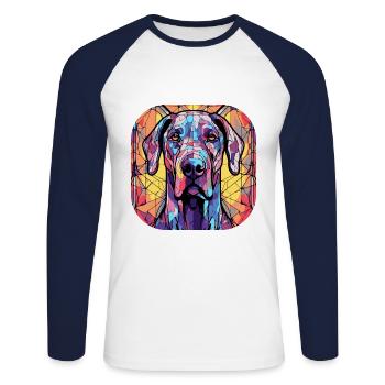 Bunte Deutsche Dogge Hunderasse Aquarellglas Pai - Unisex Baseballshirt langarm - Weiß/Navy - Vorne - Nik (191cm)