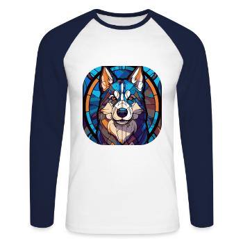Coloré Husky Dog Race Aquarelle Peinture sur verre - T-shirt baseball manches longues Homme - blanc/marine - Devant - Nik (191cm)