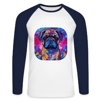 Bunte Mops-Hunderasse Aquarell-Glasmalerei - Unisex Baseballshirt langarm - Weiß/Navy - Vorne - Nik (191cm)