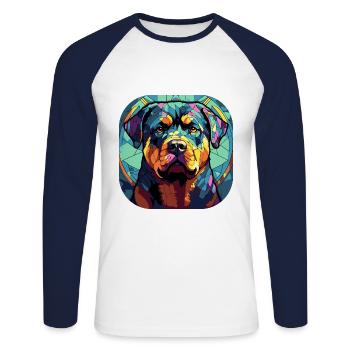 Bunte Rottweiler-Hunderasse Aquarellglas Pai - Unisex Baseballshirt langarm - Weiß/Navy - Vorne - Nik (191cm)
