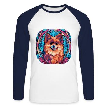 Bunte Pomeranian Hunderasse Aquarellglas Pai - Unisex Baseballshirt langarm - Weiß/Navy - Vorne - Nik (191cm)