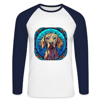 Peinture à l’aquarelle colorée de race de chien Weimaraner - T-shirt baseball manches longues Homme - blanc/marine - Devant - Nik (191cm)