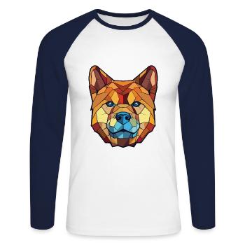 Akita Dog Aquarelle Peinture colorée - T-shirt baseball manches longues Homme - blanc/marine - Devant - Nik (191cm)