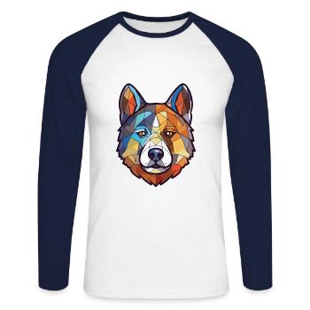 Akita Dog Aquarelle Peinture colorée - T-shirt baseball manches longues Homme - blanc/marine - Devant - Nik (191cm)