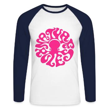 NATURE RULES! psychedelic octopus sixties magenta - Unisex Baseballshirt langarm - Weiß/Navy - Vorne - Nik (191cm)