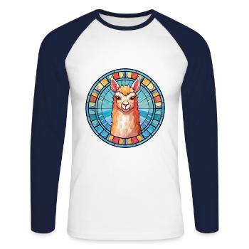 Alpaca Colorful Watercolor Animal Pet Illustration - Unisex Long Sleeve Baseball T-Shirt - white/navy - Front - Nik (191cm)
