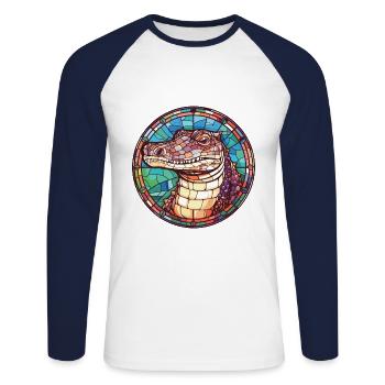 Alligator Aquarelle colorée Illustration d’animaux - T-shirt baseball manches longues Homme - blanc/marine - Devant - Nik (191cm)