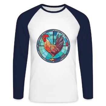 Huhn Bunte Aquarell-Tierillustration - Unisex Baseballshirt langarm - Weiß/Navy - Vorne - Nik (191cm)