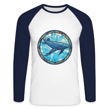 Blauwal Bunte Aquarell-Tierillustration - Unisex Baseballshirt langarm - Weiß/Navy - Vorne - Nik (191cm)