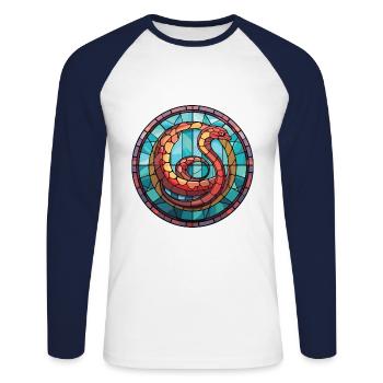 Cobra Colorful Aquarelle Animal Animal Illustration - T-shirt baseball manches longues Homme - blanc/marine - Devant - Nik (191cm)