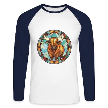 Bull Colorful Watercolor Animal Pet Illustration - Unisex Long Sleeve Baseball T-Shirt - white/navy - Front - Nik (191cm)