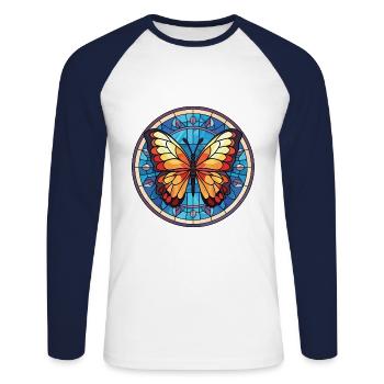 Schmetterling Bunte Aquarell-Tierillustration - Unisex Baseballshirt langarm - Weiß/Navy - Vorne - Nik (191cm)