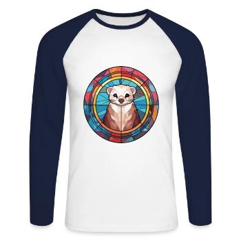 Frettchen Buntes Aquarell Tier Haustier Illustration - Unisex Baseballshirt langarm - Weiß/Navy - Vorne - Nik (191cm)